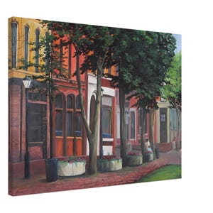 city wall art Old Port Shopping Maine, cityscape in Portland Maine by local maine artist, city painting Canvas print in a variety of sizes