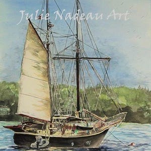 Schooner print Maine Coastal watercolor painting Nautical Sailboat Wall Art Sea Boat Pictures Coastal Beach Landscape Prints for Living Room