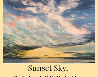 Wall art oil painting landscape Maine painting, sunset sky art decor original painting by Maine artist. Art for elegant hotel, sunset art