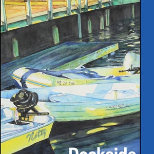 watercolor boats at dock, Bar Harbor Maine, Maine coastal painting for gift. Coastal decor for hotel, painting of boats in the harbor decor