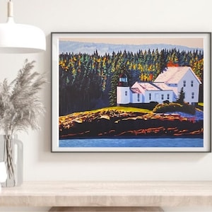 Mark Island Light, Maine, prent, kustschildering Maine