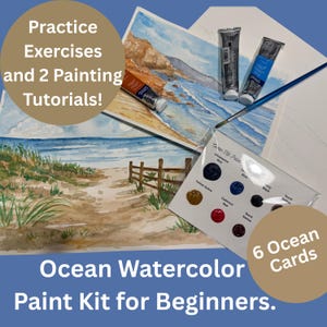 Ocean Seascape Watercolor Painting Kit, Video Lesson & Cards