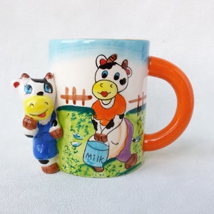 Cute cow mug with 3D calf Funny colorful coffee mug Wonderful gift animal lover cow print Magical positive Perfect baby shower gift for mum