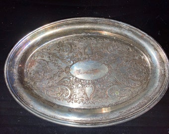 Gotham Silver on Copper Small Oval Tray, Platter, Dish, Trinket Tray, Jewelry Tray, Victorian, Great Patina, 9" x 6" Marked