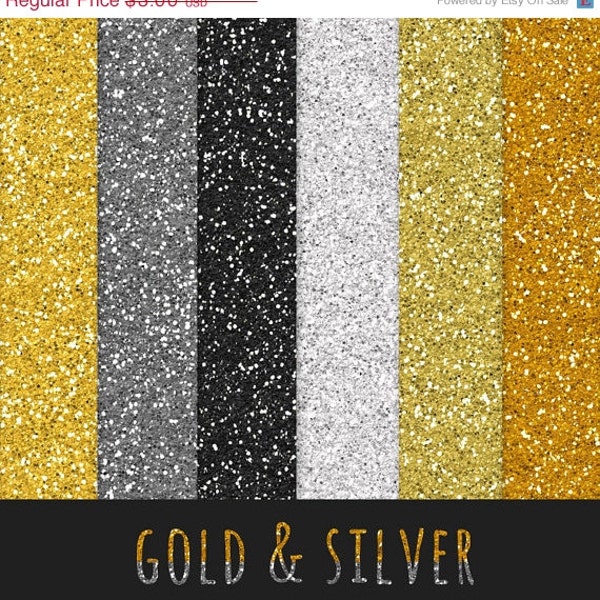 60% OFF Gold Glitter Paper / Golden and Silver  Glitter / Scrapbooking Printable Paper / Digital  Background / Glitter Overlay / Instant Dow