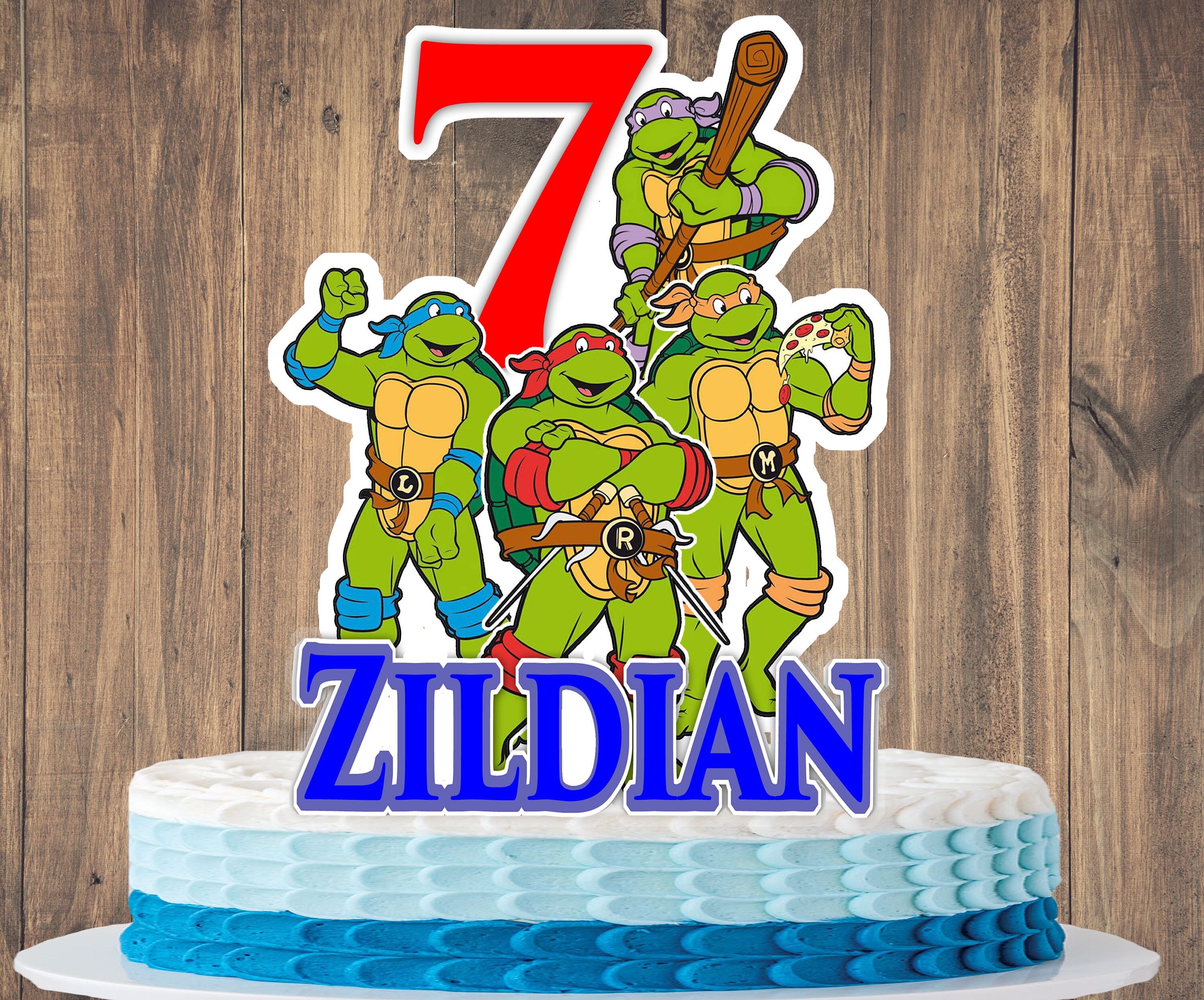 PERSONALISED 7.5 INCH ROUND TEENAGE MUTANT NINJA TURTLE D ICING//RICE CAKE TOPPER