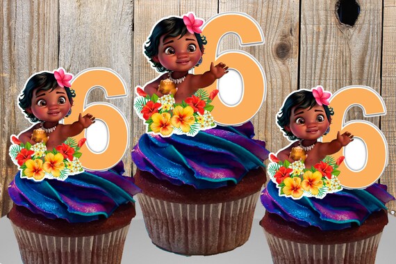 Baby Moana Cupcake Topper With Age 12 Pcs Etsy