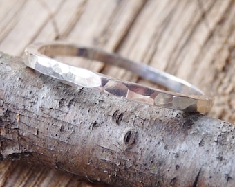 Hammered Sterling Silver Stacking Ring Band, Minimalist Design, Simple Style, Rustic Texture