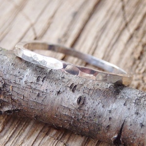 Hammered Sterling Silver Stacking Ring Band, Minimalist Design, Simple Style, Rustic Texture