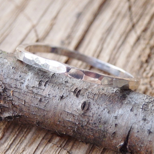 Hammered Sterling Silver Stacking Ring Band, Minimalist Design, Simple Style, Rustic Texture