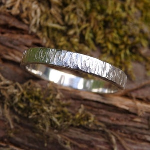 Textured Sterling Silver 3.25 mm Ring, Minimalist Unisex Ring, Bark Textured