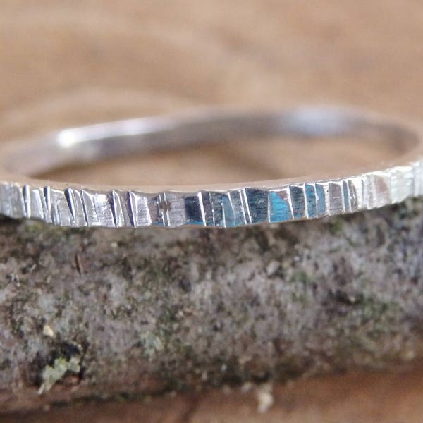 Sterling Silver Stacking Ring, Bark Hammer Texture, Birch Texture, Stackable Ring, Narrow Ring, Rustic Jewellery, Modern, Simple Ring