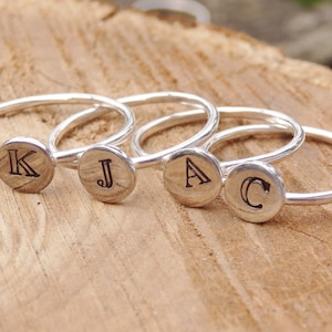 Sterling Silver Initial Stacking Ring, Double Line Font, Shadowed Font, Personalized Handstamped Ring, Made to Order