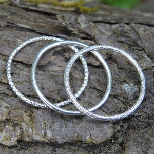 Set of Three Thin Sterling Silver Stacking Rings, 1 mm Rings