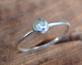 Hammered Sterling Silver Stacking Ring: Faceted Nugget, Custom Size