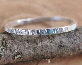 Sterling Silver Stacking Ring, Bark Hammer Texture, Birch Texture, Stackable Ring, Narrow Ring, Rustic Jewellery, Modern, Simple Ring