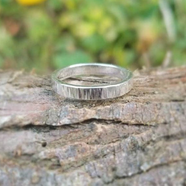 Textured Sterling Silver 3 mm Ring, Bark Textured Unisex Ring
