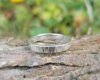 Textured Sterling Silver 3 mm Ring, Bark Textured Unisex Ring