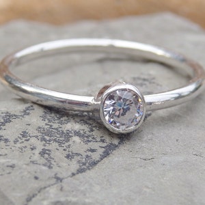 Sterling Silver Stacking Ring with Cubic Zirconia, April Birthstone Alternative, Minimalist Jewellery