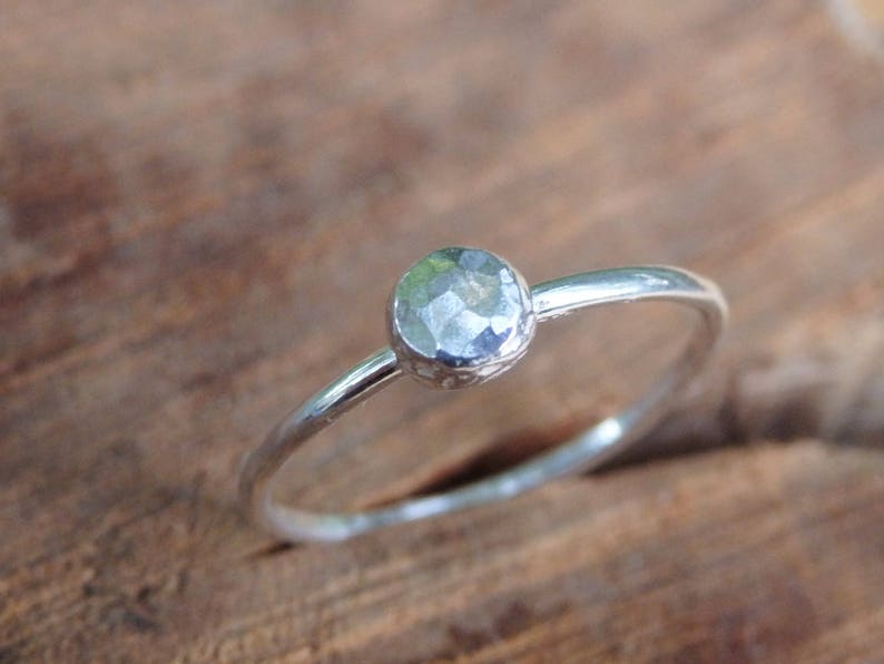 Single or Set Custom Size Stackable Rings Sterling Silver Stacking Ring with Hammered Faceted Nugget