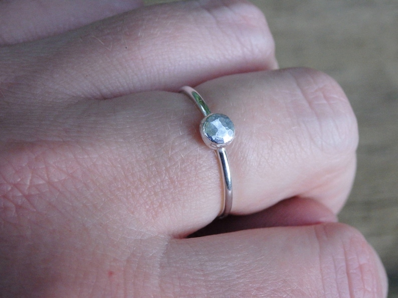 Single or Set Custom Size Stackable Rings Sterling Silver Stacking Ring with Hammered Faceted Nugget