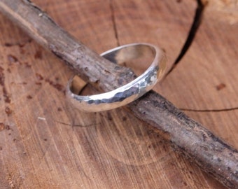 Hammered Sterling Silver Ring 3.25 mm Width, Half Round Domed Ring with Hammer Texture