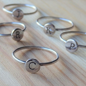 Sterling Silver Initial Stacking Ring Typeset Font Personalized Handstamped Ring