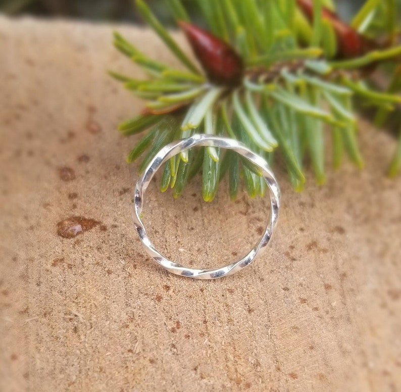 Thin 1 mm Twisted Sterling Silver Midi Ring, Stackable Pinky Rings, Handmade Simple Jewellery image 1