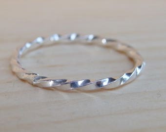 Twisted Sterling Silver Midi Ring, Stackable Pinky Rings, Handmade Simple Jewellery