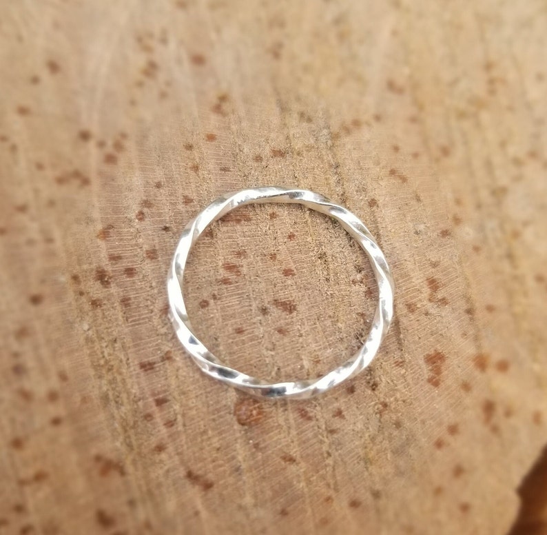 Thin 1 mm Twisted Sterling Silver Midi Ring, Stackable Pinky Rings, Handmade Simple Jewellery image 5