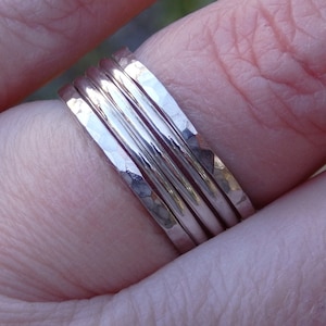 Set of Five Sterling Silver Stacking Rings. 2 Hammered and 3 Smooth Ring Bands.
