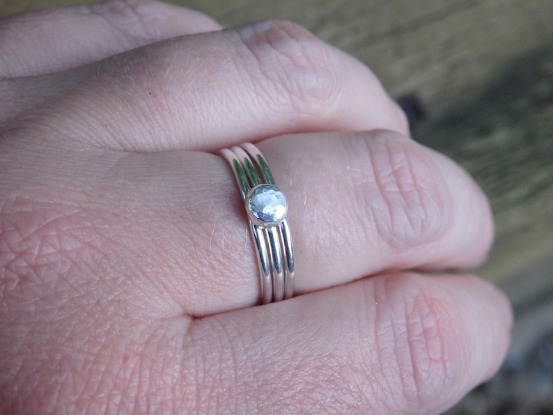 Single or Set Custom Size Stackable Rings Sterling Silver Stacking Ring with Hammered Faceted Nugget