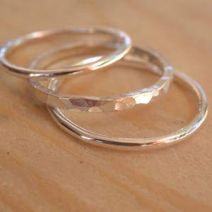 Sterling Silver Midi Ring Set: Hammered Stacking Knuckle Rings