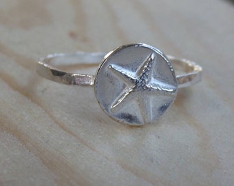 Rustic Starfish Sterling Silver Stacking Ring, Ocean Jewellery, Stackable Ring