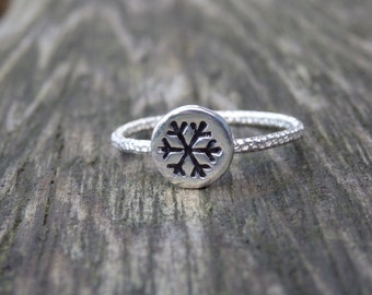 Sterling Silver Snowflake Stacking Ring, Handstamped Artisan Jewellery, Simple Jewellery