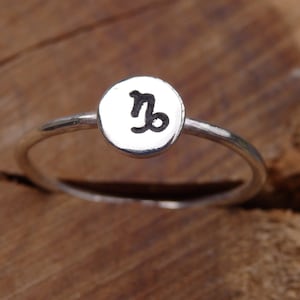 Sterling Silver Zodiac Symbol Personalized Handstamped Stacking Ring