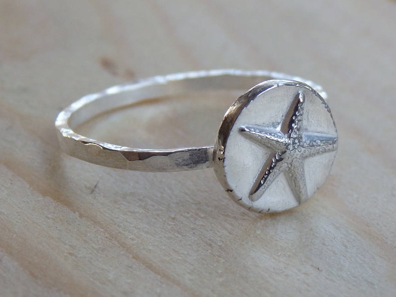 Silver Stackable Rings Ocean Rustic Starfish Sterling Silver Stacking Ring, Ocean Jewellery ...