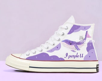 Personalize Painted The Member Singer Shoes High Top Chuck Taylor 1970s Custom Handmade Painted B.T.S Dolphin Mother's Gifts For Woman