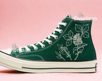 Personalize Rose Flowers Embroidered Sneaker Chuck Taylor High Top Personalized Embroidered Butterflies Canvas Shoes Mother Gifts For Her