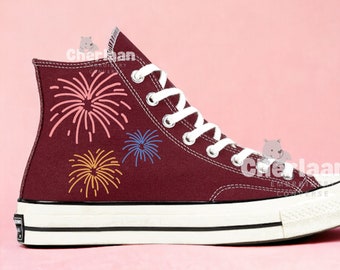 Personalize Embroidered Brilliant Fireworks Sneaker Chuck Taylor High Top Custom Embroidered Peach Blossom Shoes Mother's Day Gifts For Her