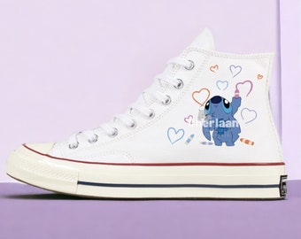 Personalize Handmade-Painted Sti.tch Anime Canvas Shoes High Top Chuck Taylor 1970s Custom Handmade Painted Mother's Day Gifts For Woman