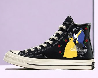 Personalize Painted Princess and Monster Canvas Shoes High Top Chuck Taylor 1970s Custom Handmade Printed Princess Mother's Gifts For Woman