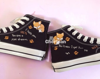 Custom Handmade Animal Little Fox Embroidery Shoes Design Converse Small Flower Chuck Taylor All Star Personalized Wedding Gifts For Her