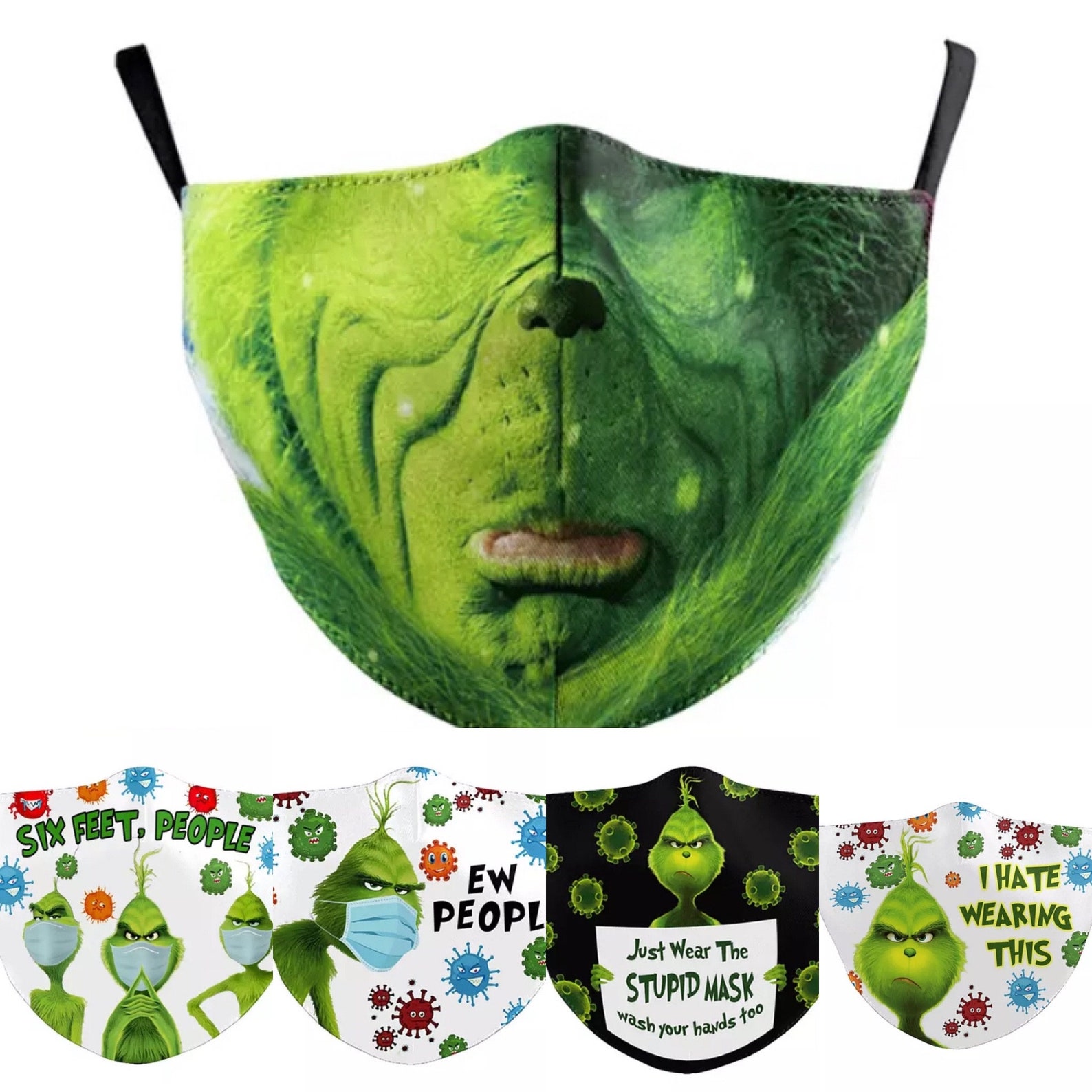 The Grinch Face Mask with Filter Funny Facial Covering Etsy