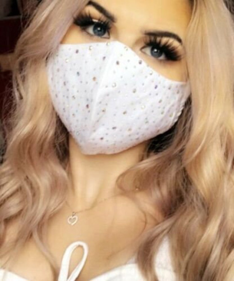 White Diamante Face Mask Bride Hen Party Double Layer image 1
