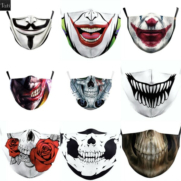 Mouth Face Mask Washable Adult Reusable Horror Mask Skull Rose, Goth Scary Teeth