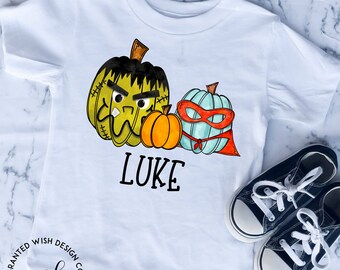 Personalized Halloween Pumpkin Superhero Shirt