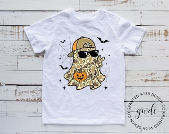 Boys Halloween Shirt, Camo Ghost, Halloween Shirt, Bat Shirt, Spooky Dude Ghost Halloween Boy, Retro Ball Cap Kid, Camo Ghost, Spooky Season