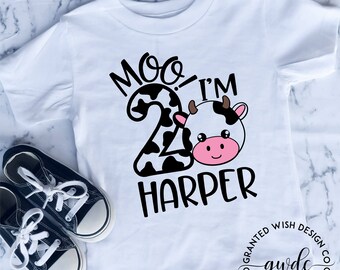 Cow 2nd Birthday Shirt, Moo I'm Two Birthday Shirt, 2 year old Birthday Shirt, Farm Animal Birthday Shirt,