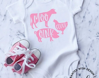 Farm Animals Baby Bodysuit, Custom Name Infant Creeper, Shower Gift